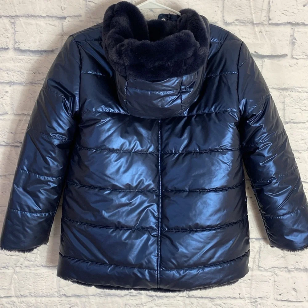 Mayoral blue metallic faux fur reversible jacket